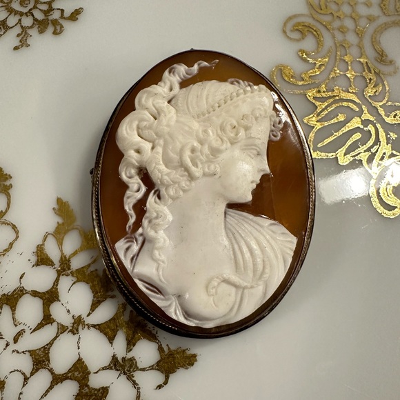 Jewelry - ANTIQUE Silver Cameo with gold rope detail